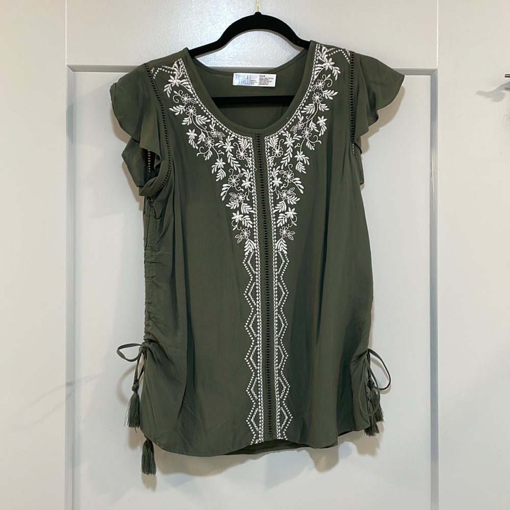 Embroidered green top